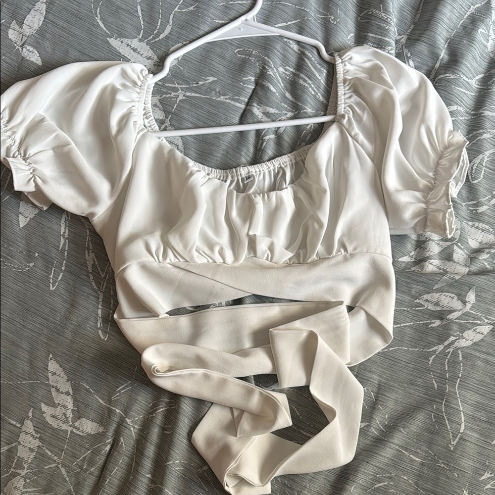 Amazon Cream Ruched Tie Front Blouse